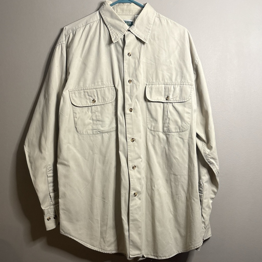 Ivy Club Classics Cream Button-Up Shirt Large 100% Cotton